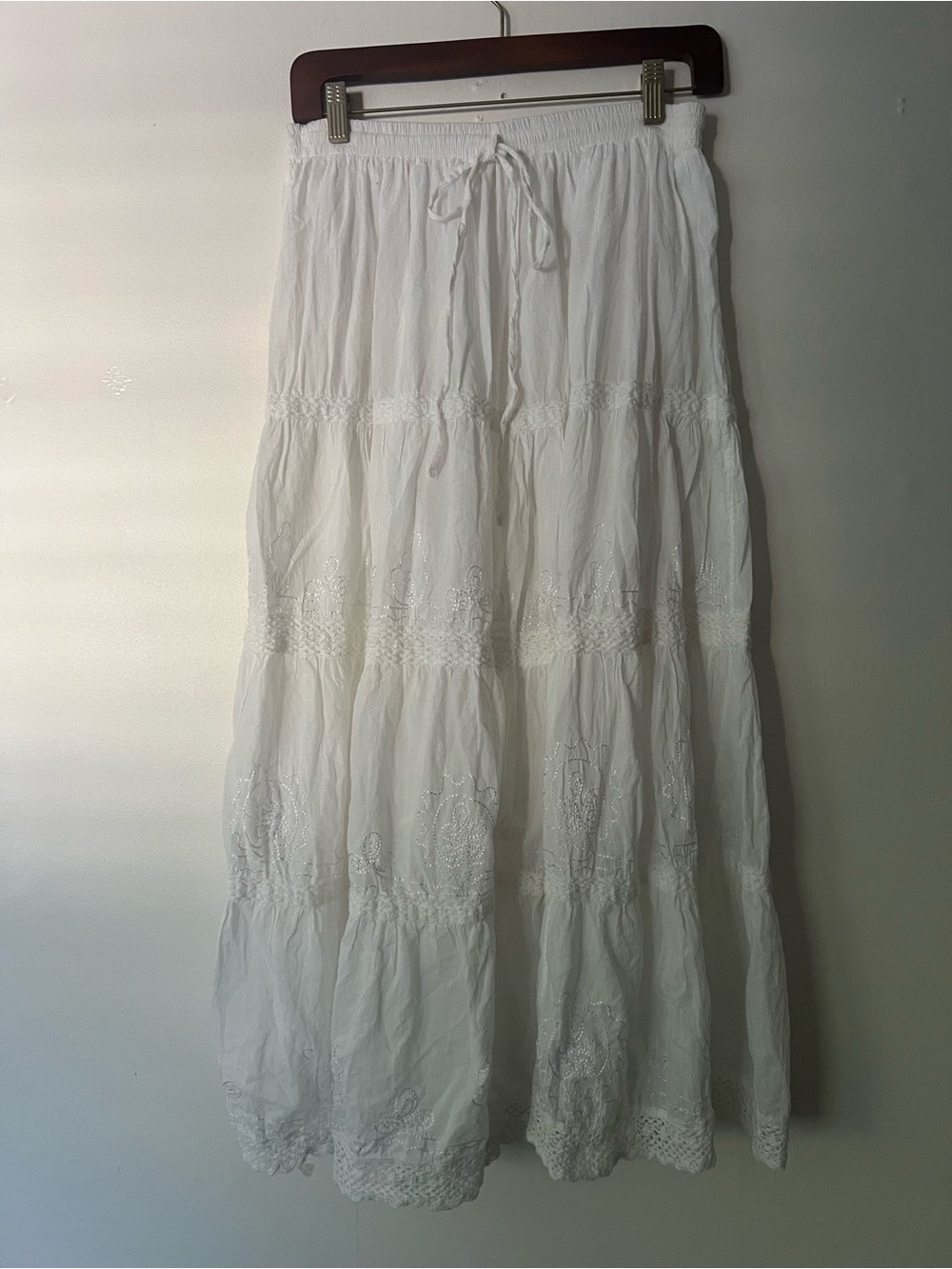 Advance White Tiered Maxi Skirt, women’s, one size, cottagecore farmhouse boho